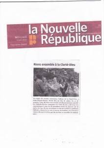 La Nouvelle République du 5 Juin 2013 - Journée de Rire à l'ancienne Abbaye Notre-Dame de La Clarté Dieu à Saint-Paterne-Racan