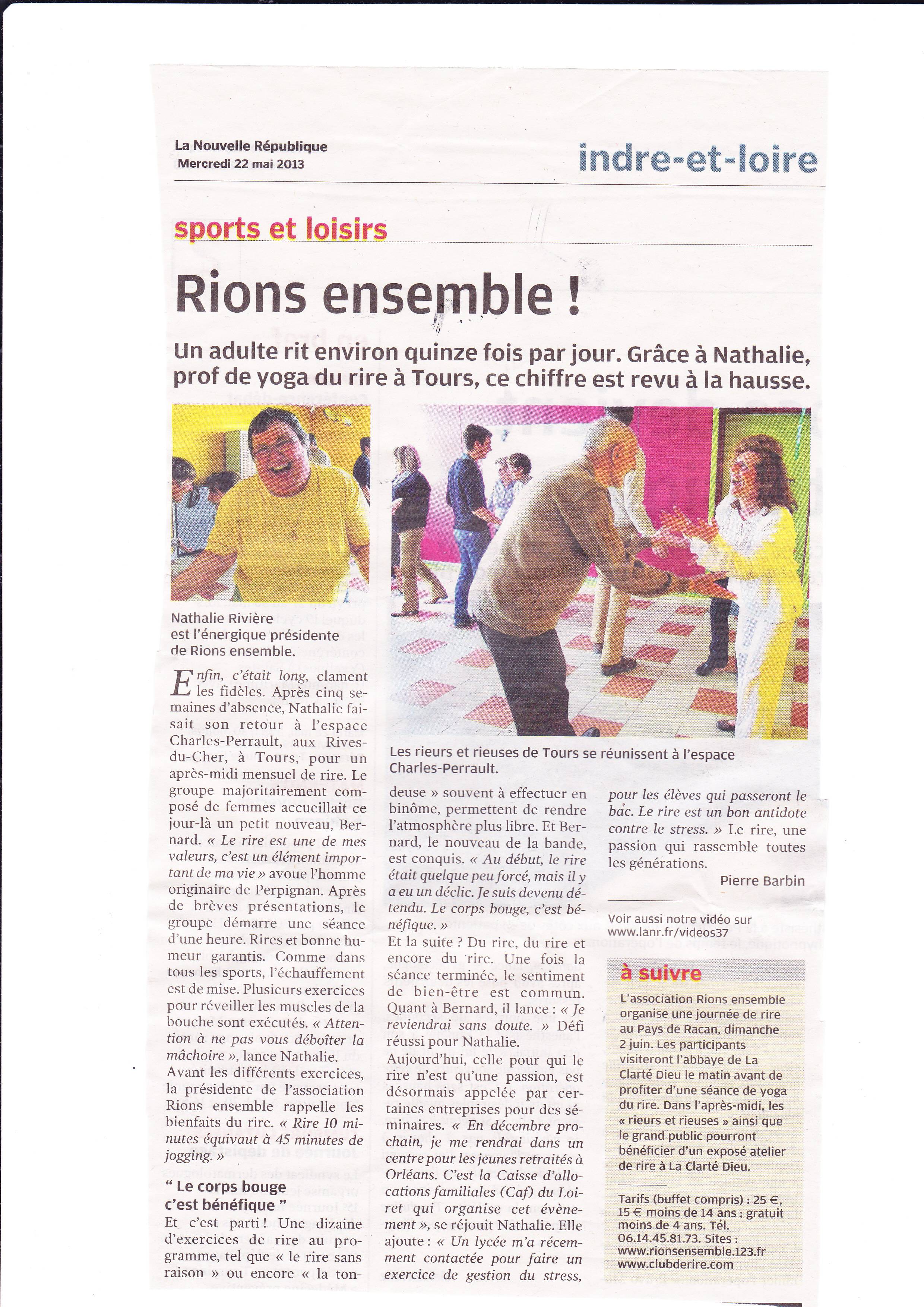 Club de Rire TOURS - Article de La Nouvelle République du 22 Mai 2013